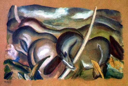Franz Marc's (1880-1916) 'Pferde in Landschaft' (Horses in Landscape), circa 1911, gouache on paper, was among the looted artworks passed down from Hildebrand Gurlitt to his son, Cornelius Gurlitt.