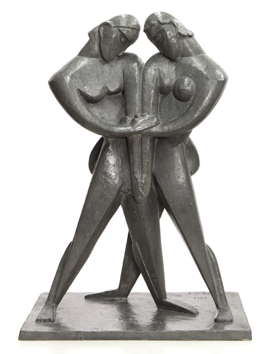 Jacques Lipchitz, ‘The Meeting,’ lead sculpture, 1913. Estimate: $600,000-$800,000. Price realized: $662,500. Dallas Auction Gallery image.