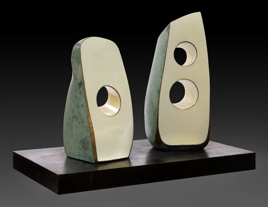 Dame Barbara Hepworth, ‘Summer Dance,’ painted polished and patinated bronze in two parts, 1971. Estimate $500,000-$700,000. Price realized: $926,500. Dallas Auction Gallery image.