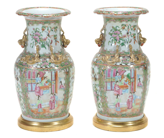 Pair of Chinese famille rose Canton enamel vases. Estimate: £1,200-£1,800. Dreweatts & Bloomsbury Auctions.