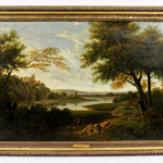 Oil on canvas painting by George Lambert (Br., 1700-1765), a classical landscape with figures (est. $25,000-$40,000).
