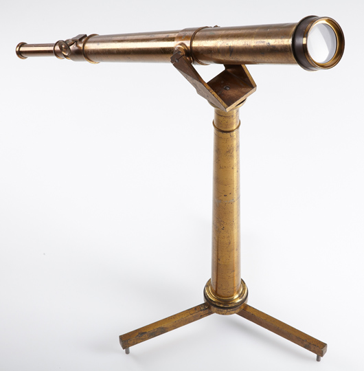 Carl Kellner, Wetzlar telescope, circa 1852, with original stand. The earliest known example of a product of the workshop which turned into the Leitz Co. in 1869. Estimate: 50,000 - 60,000 euros. Westlicht image.