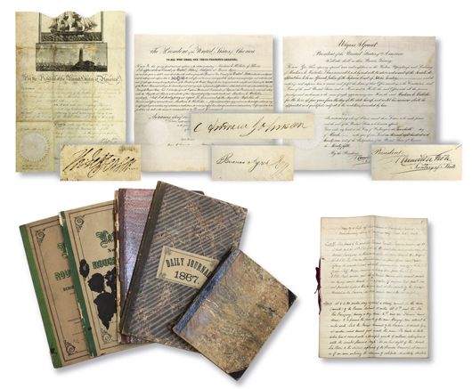 This important American historical archive relating to Madison E. Hollister, Illinois (1808-1896), is being offered for $10,000-$15,000. Clars Auction Gallery image.