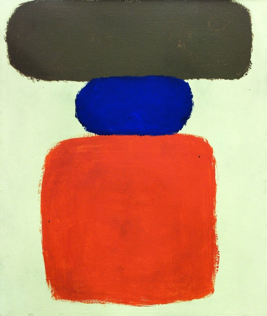 Ray Parker’s (American, 1922-1990) 'Untitled, Brown, Blue, Orange,' from 1960, is a quintessential example of the artist’s work in the late 1950s through early 1960s. Estimate: $15,000-$20,000. Clars Auction Gallery image.