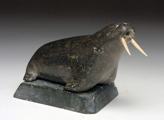 Vintage Inuit soapstone walrus, circa 1960. Estimate: $400-$600. Artemis Gallery Live image.