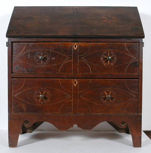 Rare and important South Carolina folk art sugar chest in the form of a desk, circa 1825-1850. Price realized: $36,000). Slotin Folk Art Auction image.