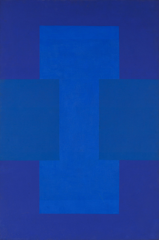 Ad Reinhardt (American, 1913-1967), Untitled (Blue-Purple Painting), 1952, oil on canvas, 36 x 24 inches (91.4 x 61.0 cm), bears inscription, includes artist's original painted strip frame. Estimate: $1 million-$1.5 million. Heritage Auctions image.