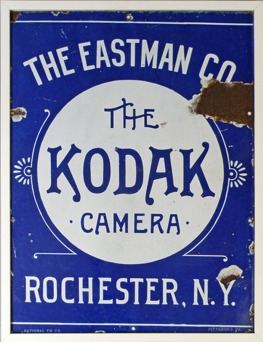Rare circa-1890 porcelain Kodak Camera sign. Mosby & Co. image