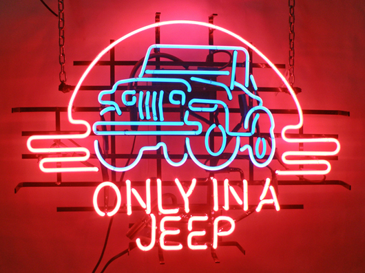Prototype Jeep Wrangler neon sign, 37in by 25in. Mosby & Co. image
