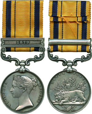 Zulu War Casualty Medal awarded to Pvt. John Jones, H Company, 1st/24th (Warwickshire)  killed in action at Isandhlwana on Jan. 22, 1879. Estimate: £7,000-£8,000, $11,815-$13,502. Bladwin & Sons Ltd. image.