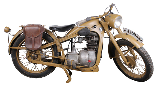 Restored World War II German Army BMW R35 motorcycle. Estimate: £5,000-£7,000, $8,439-$11,815. A.H. Bladwin & Sons Ltd. image.