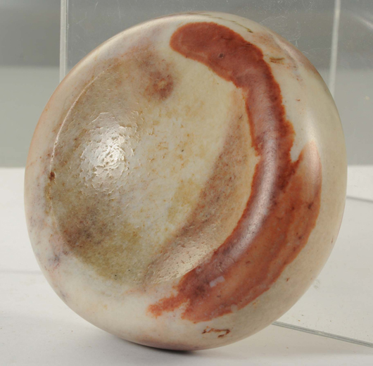 Flint discoidal, Mississippian period, 1000-5000 B.P., Dickson County Tennessee, $33,000. Morphy Auctions image