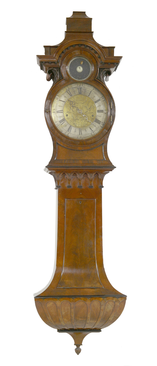 English, eight-day wall clock, late 18th/early 19th century. Estimate: £2,500-£3,500. Sworders image.