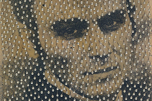 For a 1963 self-portrait, Lucas Samaras impaled his visage — with the exception of his eyes — with hundreds of pins. Image courtesy of the Metropolitan Museum of Art.