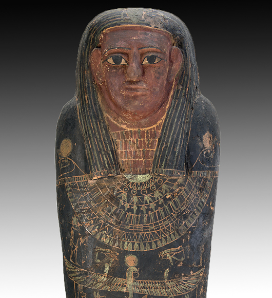 Lifesize Ancient Egyptian sarcophagus, Late Period, circa 712 to 332 BCE. Est. $75,000-$100,000. Image: Artemis Gallery LIVE