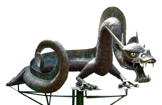 Monumental mixed metal dragon with articulated scales. Roland Auctions image.