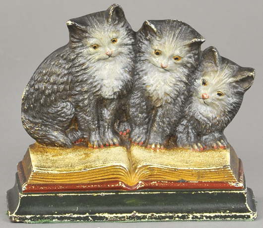 Bradley & Hubbard ‘Three Little Kittens’ figural cast-iron doorstop, sold for $1,888. Bertoia Auctions image