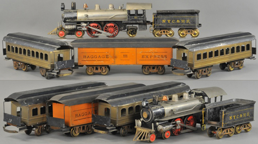 Carlisle & Finch No. 45 locomotive, tender and passenger cars, sold for $46,020. Bertoia Auctions image