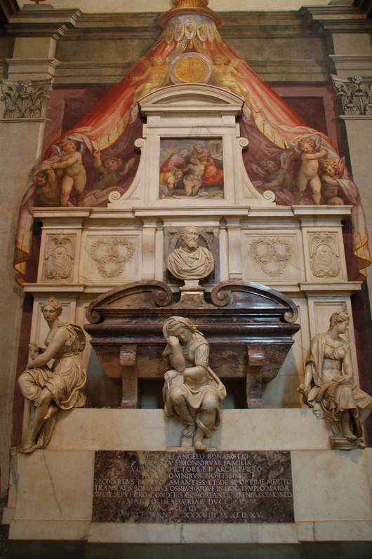 Michelangelo's tomb in the Basilica of Santa Croce. Photo by Melissa Ranier, courtesy of Wikimedia Commons. 