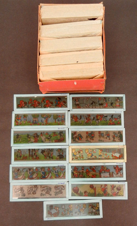 Collection of magic lantern slides in set box. Stephenson's Auction image