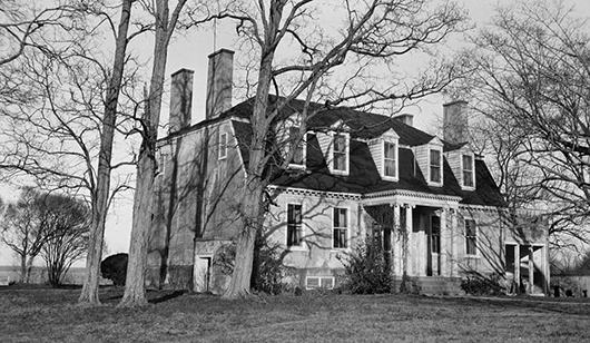 The estate manor at Four Mile Tree, circa 1940. Historic American Buildings Survey image,  courtesy of Wikimedia Commons.