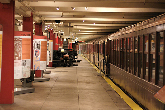 Historic New York subway cars on display at the New York Transit Museum. The exhibit in the unused Court Street station in Brooklyn was opened on July 4, 1976 as part of the United States Bicentennial celebration. Image by Marcin Wichary, CC 2.0 license.