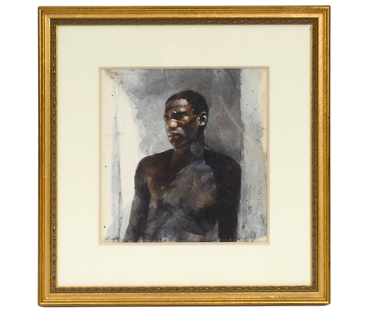 Stephen Scott Young (American, born 1957), ‘Study for Quenton,’ signed upper left in ink and inscribed lower left, ‘Quenton Study 198?, watercolor on paper. Auction Gallery of the Palm Beaches Inc. image.