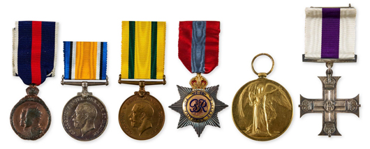 Medals awarded to Capt. Samuel Davenport Charles for valor while serving in France during World War I. Dreweatts & Bloomsbury Auctions image.