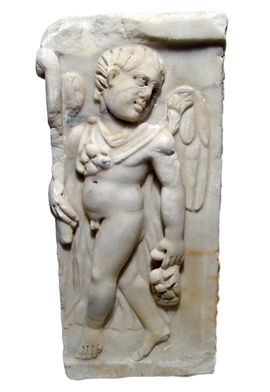 Provincial Roman marble frieze depicting nude Eros. Ancient Resource image.