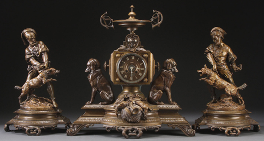 This French three-piece bronze garniture after Carrier sold for $20,480. Jackson’s image.