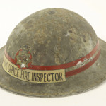 Scarce World War II tin fire helmet with NFS transfer, 'Home Office Fire Inspector,' complete with chin strap and liner, helmet marked ZA II HBH 1938. Estimate: £150-200. Sworders Fine Art Auctioneers.