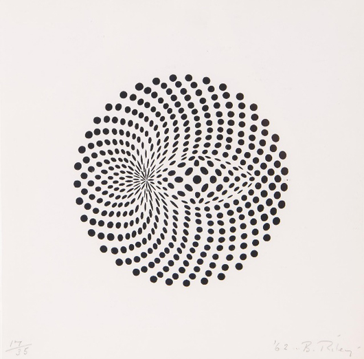 Bridget Riley, 'Untitled (Circular Movement) (k.2),' signed and dated screenprint. Estimate:   £30,000-50,000 ($51,000-85,000). Dreweatts & Bloomsbury Auctions image.