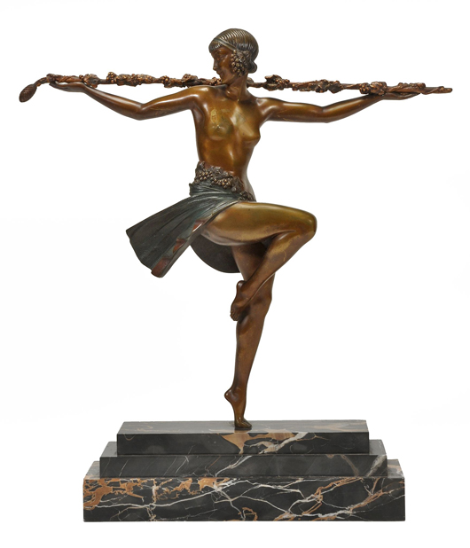 Pierre Le Faguays (French, 1892-1935), 'Dancer with Thrysus,' an Art Deco bronze figure. Estimate: £2,000-£3,000. Dreweatts & Bloomsbury Auctions image.