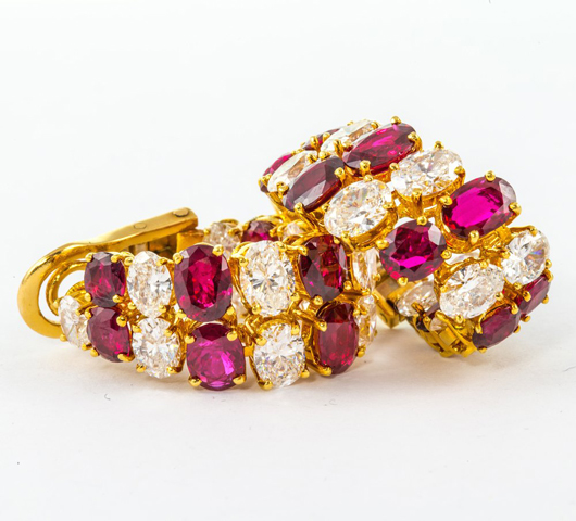 David Morris ruby and diamond hoop earrings. Total ruby weight 10.35cts., diamond weight 7.11cts. Purchased directly from David Morris. Auction Zero image