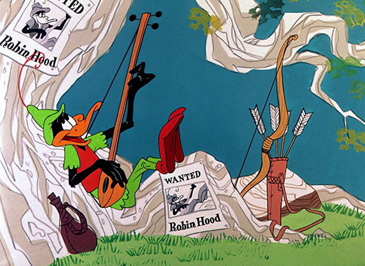 Frame grab from 'Robin Hood Daffy' (1958, director Chuck Jones), showing Daffy Duck. Credit: Chuck Jones Center for Creativity / SITES. Looney Tunes Characters © & TM Warner Bros.