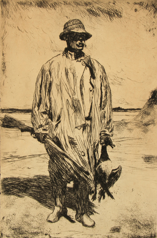 Frank Weston Benson (American, 1862-1951) Old Tom (246, Paff), 1926, drypoint etching from an edition of 150. Est. $1,000-2,000. Material Culture image