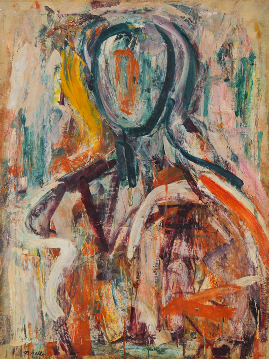 Dorothy Heller (American/New York, 1917-2003) Abstract Expressionist Portrait of a Woman, oil on canvas, old repairs. Est. $1,000-2,000. Material Culture image