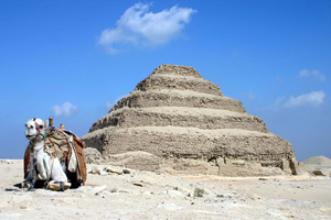 Saqqara pyramid of Djoser, in Egypt near Giza. The statue of Sekhema and his wife are believed to have come from the Royal Cemeteries at Saqqara. Photo taken by Charlesjsharp, licensed under the Creative Commons Attribution-Share Alike 3.0 Unported license.
