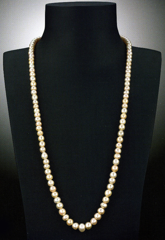 A necklace of 127 graduated natural pearls sold at Woolley & Wallis on May 1 for £85,000 hammer.