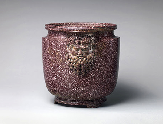 Porphyry vessel with bearded masks. Roman, Early Imperial, 1st‒early 2nd century A.D. The Metropolitan Museum of Art, Purchase, Acquisitions Fund, The Jaharis Family Foundation Inc. Gift, Philippe de Montebello Fund, Philodoroi and Renée E. and Robert A. Belfer Gifts, The Bothmer Purchase Fund, and Mr. and Mrs. John A. Moran, Nicholas S. Zoullas, Patricia and Marietta Fried, Jeannette and Jonathan Rosen, Aso O. Tavitian, Leon Levy Foundation, and Barbara and Donald Tober Gifts, 2014 (2014.215) Image: © The Metropolitan Museum of Art, New York