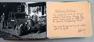 William Hallam's autograph book with (left) a photograph of him with ‘Monty.’ Estimate: £2,000-3,000. Ewbank’s image.