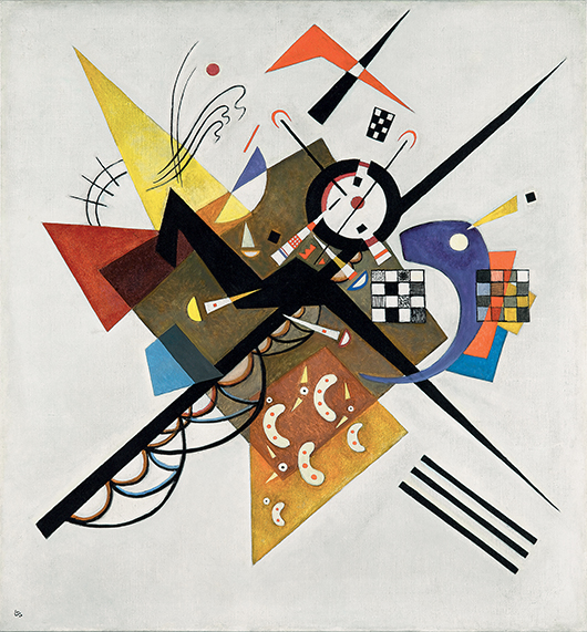 Wassily Kandinsky(Russian, 1866–1944) On White II (Auf Weiss II), 1923 Oil on canvas 41 5/16 × 38 9/16 in.Centre Georges Pompidou, Musée national d’art moderne, Paris Gift of Mrs. Nina Kandinsky in 1976AM 1976–855© Centre Pompidou, MNAM-CCI/ Georges Meguerditchian / Dist.RMN-GP© 2014 Artists Rights Society (ARS), New York / ADAGP, Paris