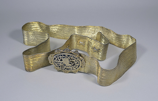 Lot 91 - Ottoman silver-gilt belt and buckle, period of Abdulhamid II. Starting bid: $450 - estimate: $650. Mumbling Muse image.