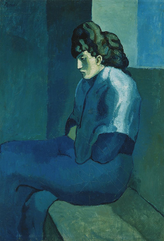 Pablo Picasso 'Femme assise' (Melancoly Woman), 1902-03, in the collection of the Detroit Institute of Arts. Image courtesy of Wikimedia Commons.