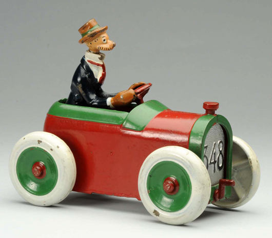 Arcade Deluxe Andy Gump cast-iron toy auto, 7 inches long, near mint, possibly best known example, est. $8,000-$12,000. Morphy Auctions image