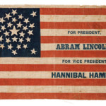 Abraham Lincoln and Hannibal Hamlin campaign flag, 13 by 8. 1/4 inches, glazed cotton. Estimate: $20,000 - up. Heritage Auctions image.