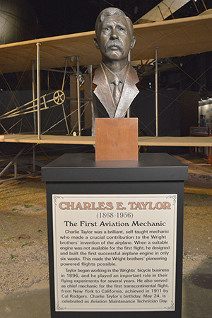 The new bust the honoring the first aviation mechanic, Charles E. Taylor, at the National Museum of the United States Air Force. U.S. Air Force photo by Ken LaRock.