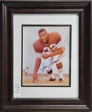 Autographed photo of Cleveland Browns running back Jim Brown. Image courtesy of LiveAuctioneers.com Archive and Saco River Auction Co.