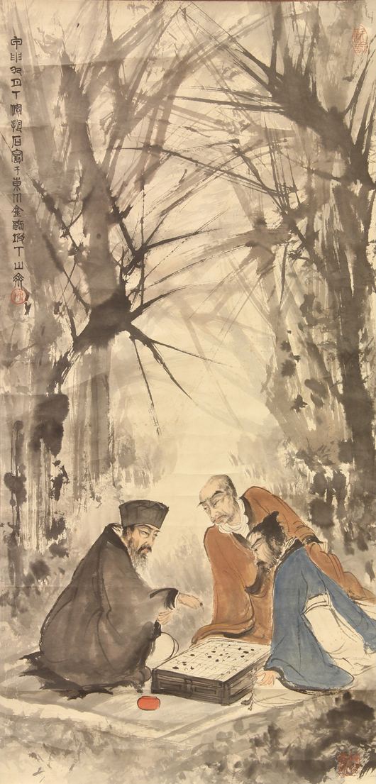 Competitive bidding on this painting, in the manner of Fu Baoshi (Chinese, 1904-1965), drove the final sale price to $9,200, over eight times its high estimate. Clars Auction Gallery image. 