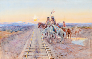 Charles M. Russell (1864-1926), 'Trail of the Iron Horse (1924),' watercolor on paper, 17.5 × 27.5 inches, signed and dated lower left. Image courtesy of Coeur d'Alene Art Auction